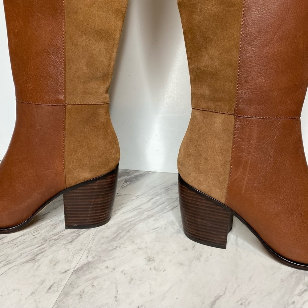Paige Caroline Brown Leather Suede Heeled Knee High Boot 9 - Picture 12 of 16